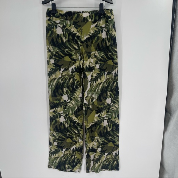 Worth New York Olive Khaki Green Palm Print Crepe De Chine (silk) Sienna Pants - Picture 2 of 12